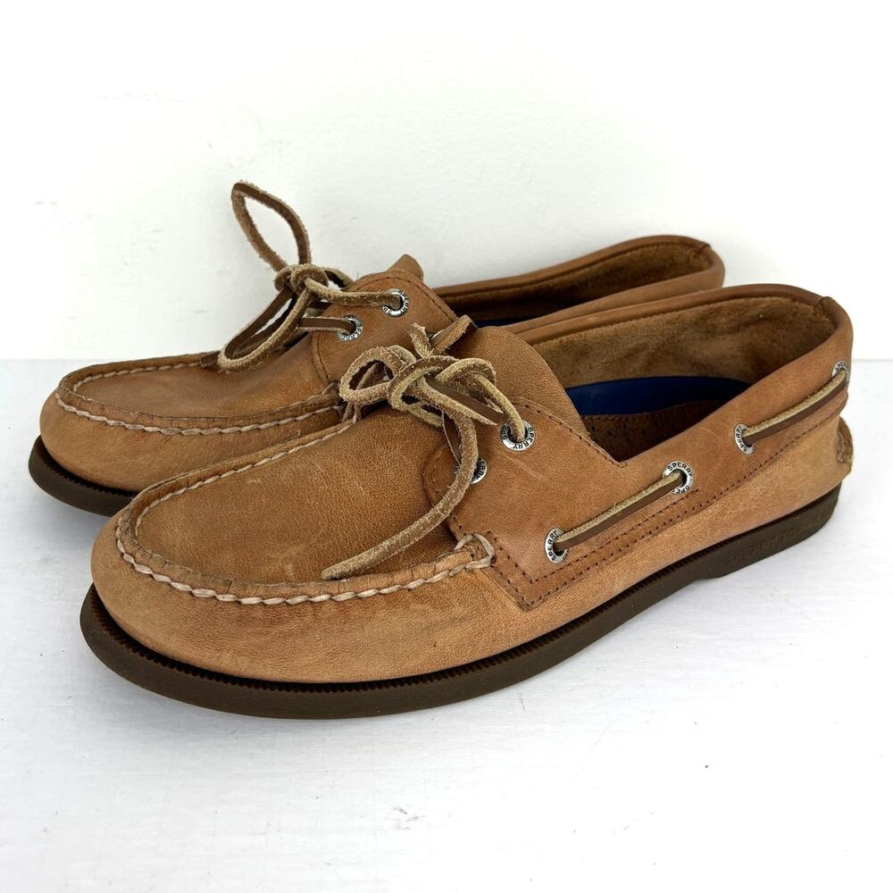 Sperry Leather Boat Shoes Loafers Men US 7M Tan Brown